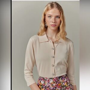 Vanilla Knit Blouse with Crystal Buttons | Apparalel
